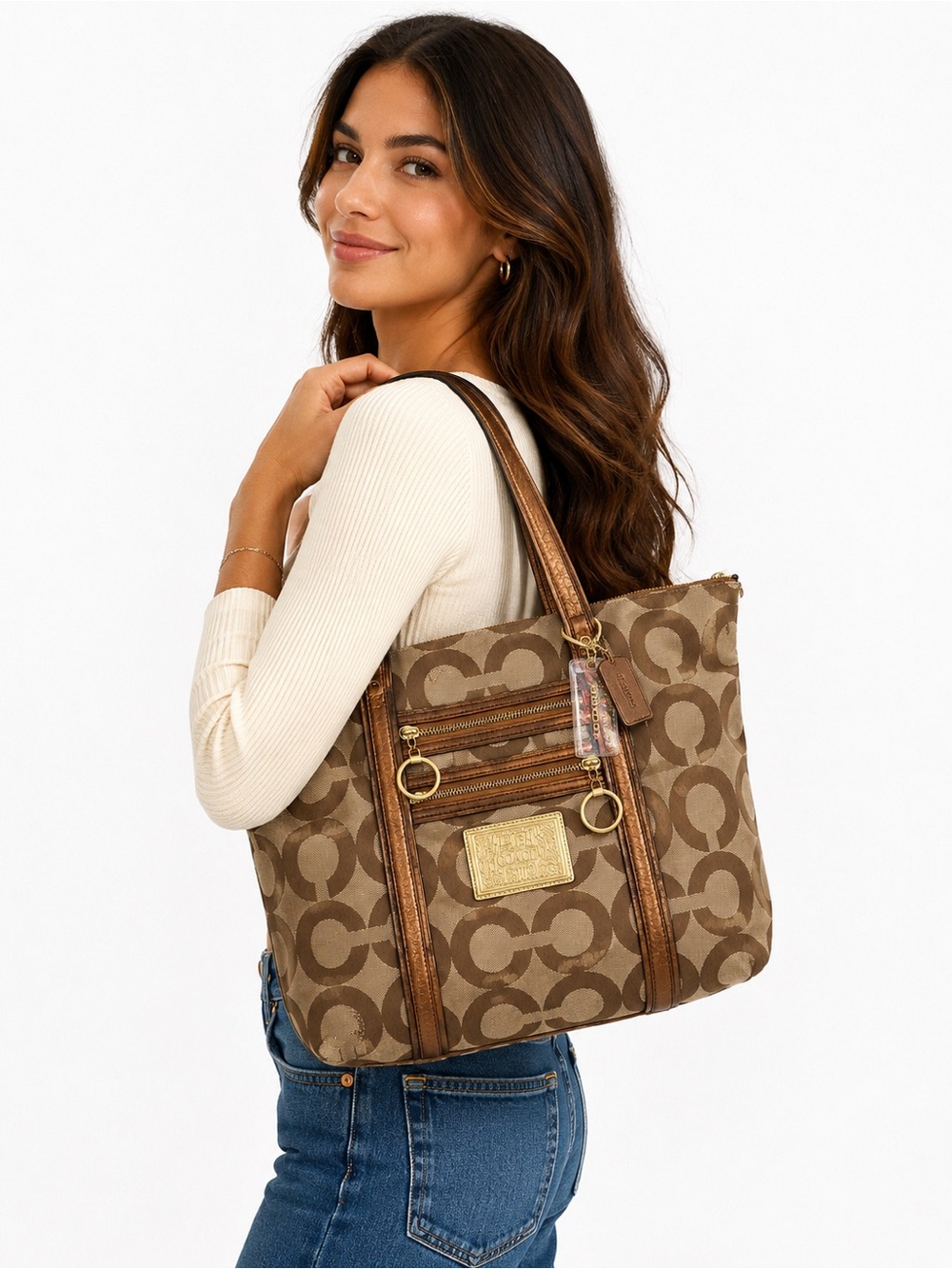 Coach Poppy Tan and Brown Tote Bag